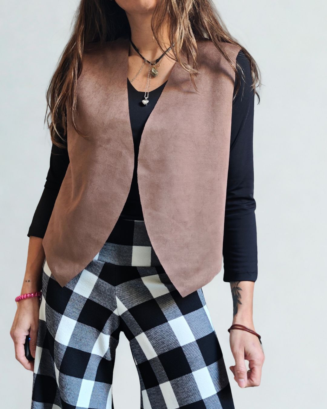Chaqueta sin mangas tabaco (Gamuza)
